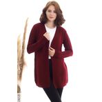 Devinka Kadın Bordo Kanguru Cep Triko Hırka (BORDO)