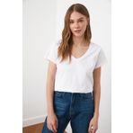 Devinka Kadın Ekru V Yaka Basic Örme T-Shirt