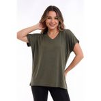 Devinka Kadın Haki Büyük Beden V Yaka Oversize Basic T-shirt