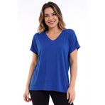Devinka Kadın Mavi Büyük Beden V Yaka Oversize Basic T-shirt