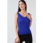 Devinka Kadın Saks Mavi Oval Yaka Triko Bluz