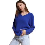 Devinka Kadın Saks Mavi Oversize Salaş V Yaka Triko Kazak (SAKS MAVİ/SSTD)
