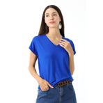 Devinka Kadın Saks Mavi V Yaka T-shirt