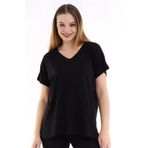 Devinka Kadın Siyah Büyük Beden V Yaka Oversize Basic T-shirt