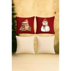DE'VOR PERDE Yılbaşı Temalı Kırlent Kılıfı 4’Lü Set,Kırmızı9 43 X 43