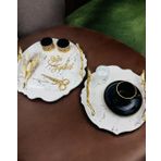Devotiony Felsefesiyle Gold Polyester Söz ve Nişan Tepsisi Beyaz