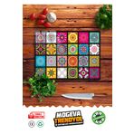 Devr-i Alem Cam Kesme Tahtası Kesme Tablası | Retro Mozaik Temalı | Büyük Boy Oval Kenarlı 25x35cm