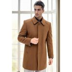 Dewberry Camel Renk Erkek Palto %70 Yün %30 Polyester Uzun Kol Düz Desenli