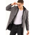 Dewberry Erkek Gri Desenli Midi Palto Yün Malzemeden Orta Kalınlıkta Astarlı Kaban - 2XL - Desenli Gri
