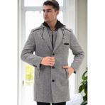 Dewberry Erkek Palto %70 Yün %30 Polyester Diagonal Siyah-Gri Uzun Kol Astarlı