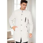 Dewberry Erkek Palto %70 Yün %30 Polyester Orta Kalınlık Düz Desenli 2XL Uzun Kol Gri-Krem