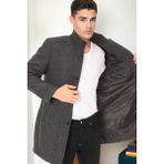 Dewberry Erkek Palto %70 Yün %30 Polyester Orta Kalınlık Uzun Kol Midi Siyah-Antrasit - 2XL