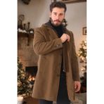 Dewberry Erkek Palto Açık Camel %70 Yün %30 Polyester Orta Kalınlık Uzun Kol Düz Desenli - 2XL