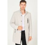 Dewberry Erkek Palto Açık Gri Desenli Midi Uzun Kol %70 Yün %30 Polyester - 2XL