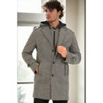 Dewberry Erkek Palto-Diagonal Gri %70 Yün %30 Polyester Uzun Kol Astarlı Midi