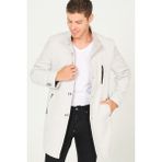 Dewberry Erkek Palto Diagonal Gri-Krem Orta Kalınlıkta Yün-Polyester Malzeme ile Uzun Kol PLT8386 - Gri - Krem