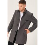 Dewberry Erkek Palto Düz Gri Uzun Kol %70 Yün %30 Polyester Şık Tasarım - 3XL