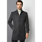 Dewberry Erkek Palto-Füme %70 Yün %30 Polyester Uzun Kol Düz Desen Orta Kalınlık PLT9391 - 2XL