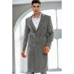 Dewberry Erkek Palto Gri-2 Uzun Kol Orta Kalınlık %70 Yün %30 Polyester Düz Desenli 2XL
