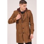 Dewberry Erkek Palto Koyu Camel Renk %70 Yün %30 Polyester Midi Uzun Kol - 3XL