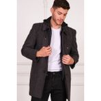 Dewberry Erkek Palto Midi Uzun Kol %70 Yün %30 Polyester Siyah-Antrasit Renkli - Siyah - Antrasit - 3XL