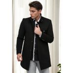 Dewberry Erkek Palto Siyah-2 %70 Yün %30 Polyester Uzun Kol Orta Kalınlık Düz Desen