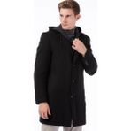 Dewberry Erkek Palto Uzun Kol Siyah Yün Polyester Düz Desenli XL Beden