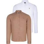 Dewberry Ikili Set G674 Dewberry Erkek Gömlek-Beyaz-Camel - XL - Beyaz - Camel