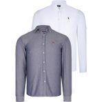 Dewberry Ikili Set G674 Dewberry Erkek Gömlek-Beyaz-Kot Mavisi - Denim