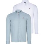Dewberry Ikili Set G674 Dewberry Erkek Gömlek Beyaz Su Yeşili - Beyaz - Su Yeşili