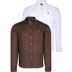 Dewberry Ikili Set G674 Dewberry Erkek Gömlek Beyaz Toprak - XL - Beyaz - Toprak