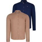 Dewberry Ikili Set G674 Dewberry Erkek Gömlek Lacivert Camel - XL - Lacivert - Camel