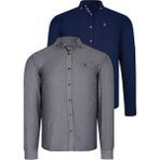 Dewberry Ikili Set G674 Dewberry Erkek Gömlek-Lacivert-Füme - 3XL - Lacivert - Füme