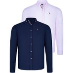 Dewberry Ikili Set G674 Dewberry Erkek Gömlek-Lacivert-Pembe - XL