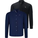 Dewberry Ikili Set G674 Dewberry Erkek Gömlek-Siyah-Lacivert - 3XL - Siyah - Lacivert