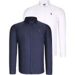 Dewberry Ikili Set G725 Dewberry Erkek Gömlek-Beyaz-Lacivert - 2XL