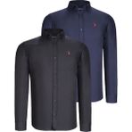 Dewberry Ikili Set G725 Dewberry Erkek Gömlek-Siyah-Lacivert - 2XL - Siyah - Lacivert