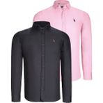 Dewberry Ikili Set G725 Dewberry Erkek Gömlek-Siyah-Pembe - XL - Siyah - Pembe