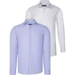 Dewberry Ikili Set G726 Dewberry Erkek Gömlek-Beyaz-Lila - 2XL - Beyaz - Lila