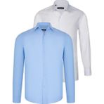 Dewberry Ikili Set G726 Dewberry Erkek Gömlek-Beyaz-Mavi - 2XL - Beyaz - Mavi