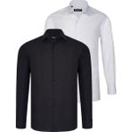 Dewberry Ikili Set G726 Dewberry Erkek Gömlek-Beyaz-Siyah - XL - Beyaz - Siyah