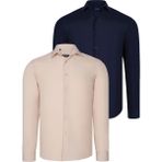 Dewberry Ikili Set G726 Dewberry Erkek Gömlek-Lacivert-Bej - Lacivert - Bej