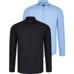 Dewberry Ikili Set G726 Dewberry Erkek Gömlek-Siyah-Mavi - 2XL - Siyah - Mavi