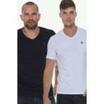 Dewberry İkili Set T8568 V Yaka Erkek T-Shirt-Beyaz - Lacivert - XL