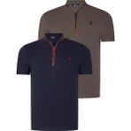 Dewberry Ikili Set T8571 Dewberry Fermuarlı Erkek T-Shırt-Lacivert-Haki - Lacivert - Haki