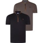 Dewberry Ikili Set T8571 Dewberry Fermuarlı Erkek T-Shırt-Siyah-Haki - Siyah - Haki