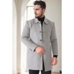 Dewberry PLT9364 Erkek Palto Açık Gri %70 Yün %30 Polyester Orta Kalınlık Uzun Kol Düz Desenli - 2XL