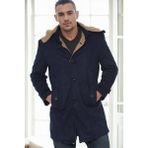 Dewberry Süet Görünümlü Erkek Palto %95 Polyester Lacivert Uzun Kol Orta Kalınlık PLT9399 - XL
