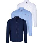 Dewberry Üçlü Set G674 Dewberry Erkek Gömlek Lacivert Beyaz Bebe Mavi - Lacivert - Bebe Mavi