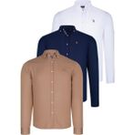Dewberry Üçlü Set G674 Dewberry Erkek Gömlek Lacivert Beyaz Camel - Camel - Beyaz - Lacivert